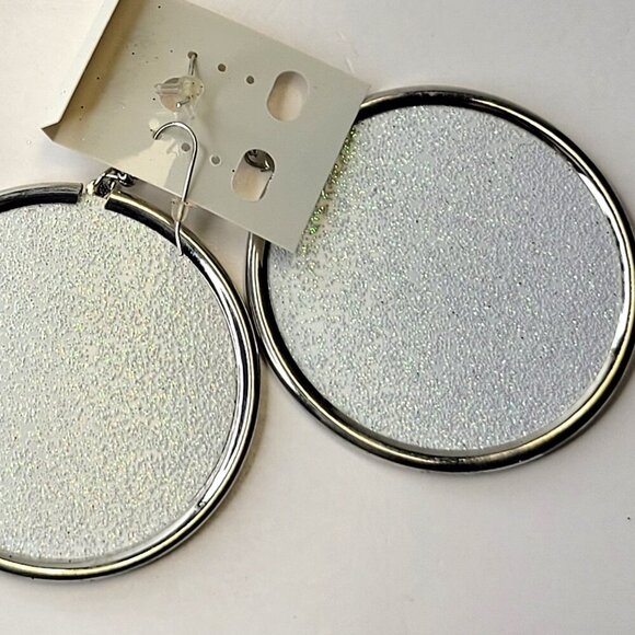 Silver Butterfly Earrings Silver Glitter Large Round Earrings Butterfly Earrings - Picture 3 of 7